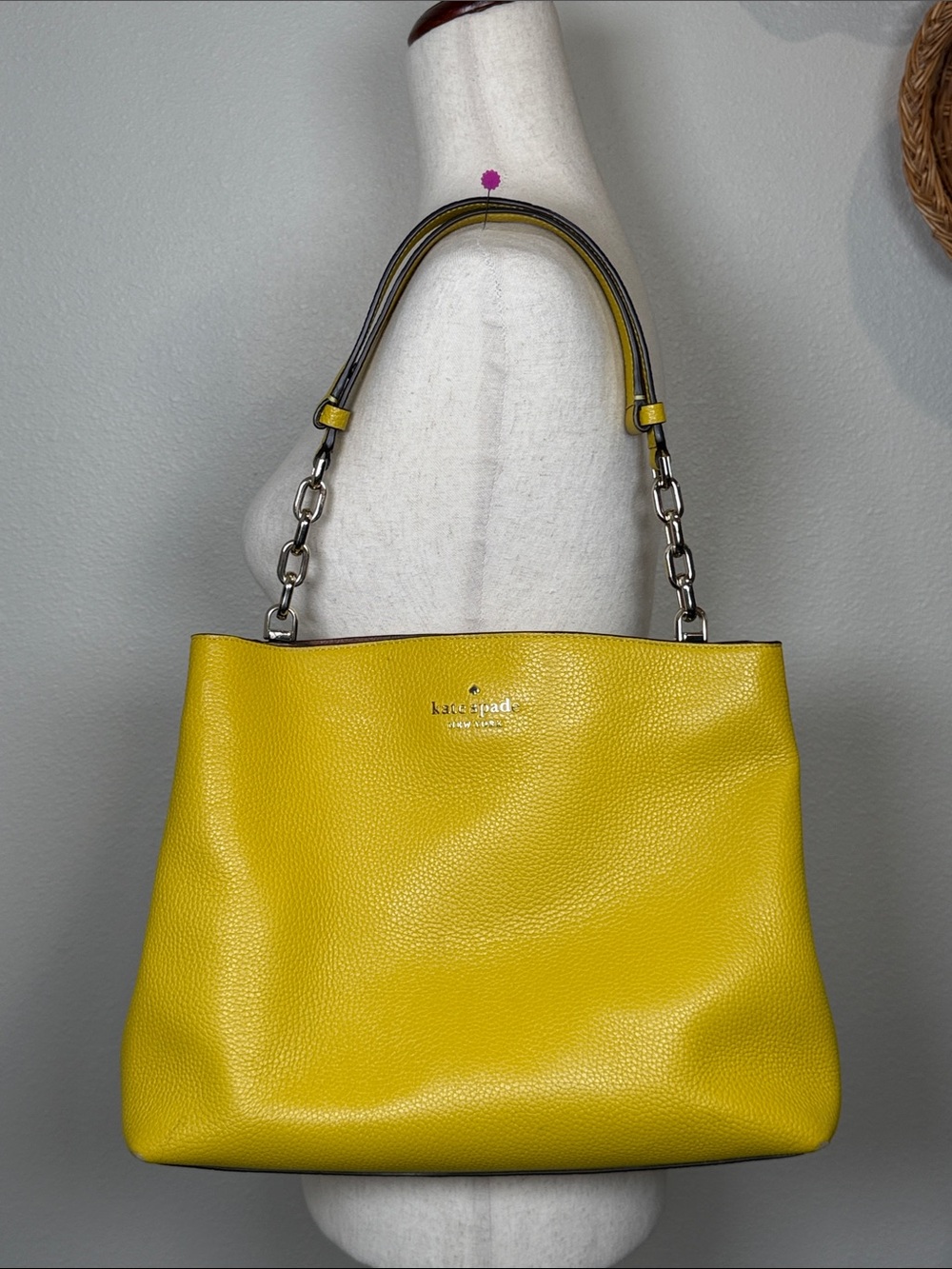 Kate Spade Yellow Leather Chain Shoulder Bag Satchel Tote Purse Gorgeous!